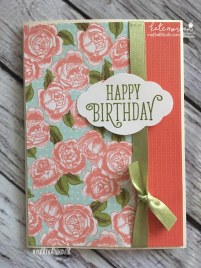 Birthday Card using Stampin Ups Petal Garden DSP, Pretty Label and Happy Birthday Gorgeous by Kate Morgan, Independent Demonstrator Australia 2