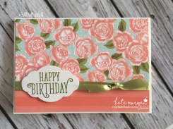 Birthday Card using Stampin Ups Petal Garden DSP, Pretty Label and Happy Birthday Gorgeous by Kate Morgan, Independent Demonstrator Australia 4