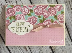 Birthday Card using Stampin Ups Petal Garden DSP, Pretty Label and Happy Birthday Gorgeous by Kate Morgan, Independent Demonstrator Australia 5