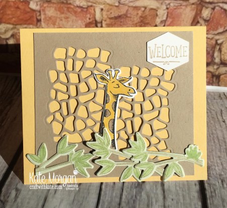 Animal Outings Giraffe welcome card, Stampin Up by Kate Morgan, Australia, 2018.