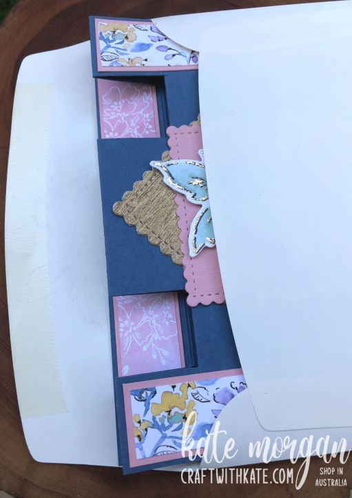Panel Tower Fold Card using Hand-Penned Petals by Kate Morgan, Stampin Up Australia 2021 envelope