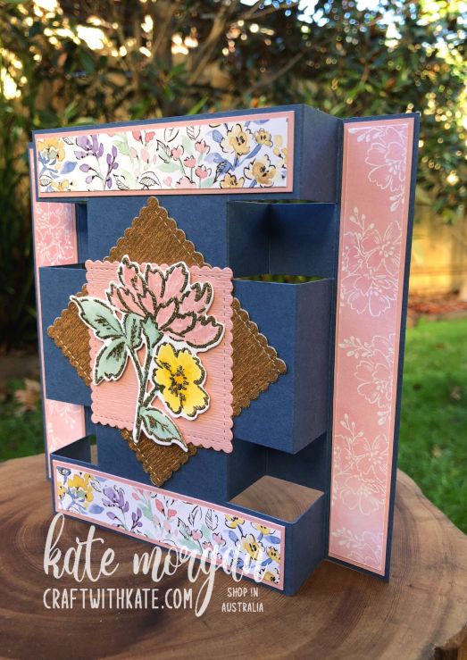 Panel Tower Fold Card using Hand-Penned Petals by Kate Morgan, Stampin Up Australia 2021 side