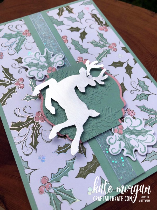 Whimsy &amp; Wonder DSP meets Peaceful Deer Handmade Christmas Card HOC by Kate Morgan, Stampin Up Australia, Christmas 2021