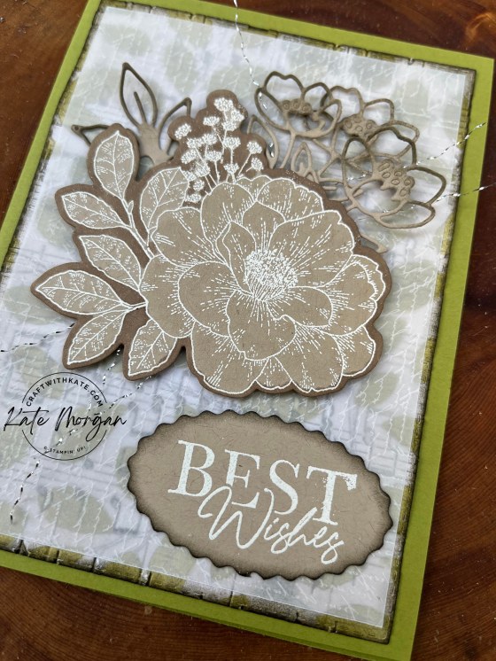 Best Wishes card using Stampin Up Cottage Rose Bundle by Kate Morgan, Australia 2022.