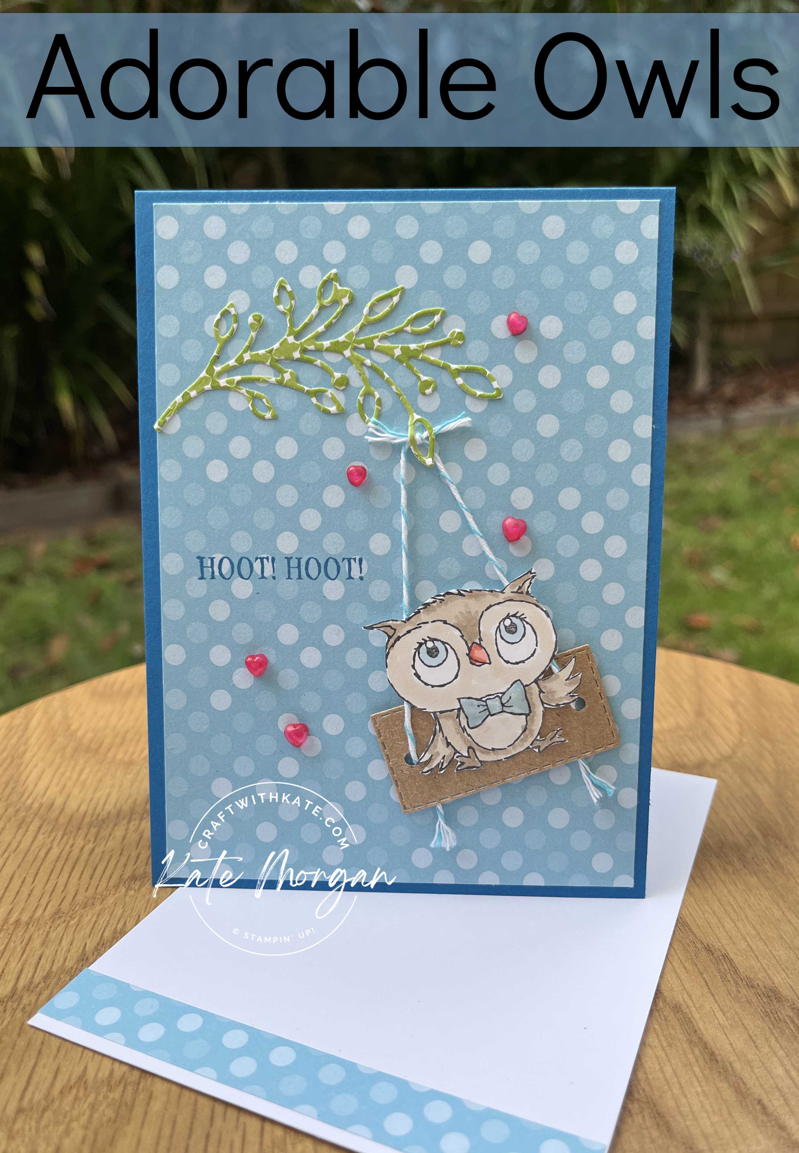 Adorable Owls on swing card for Pacific Point CCBH by Kate Morgan Stampin Up Australia SAB 2023 insert