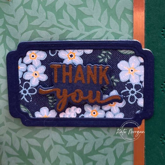 Thank you card by Kate Morgan, Stampin Up Australia 2023 Shaded Spruce CCBH closem up