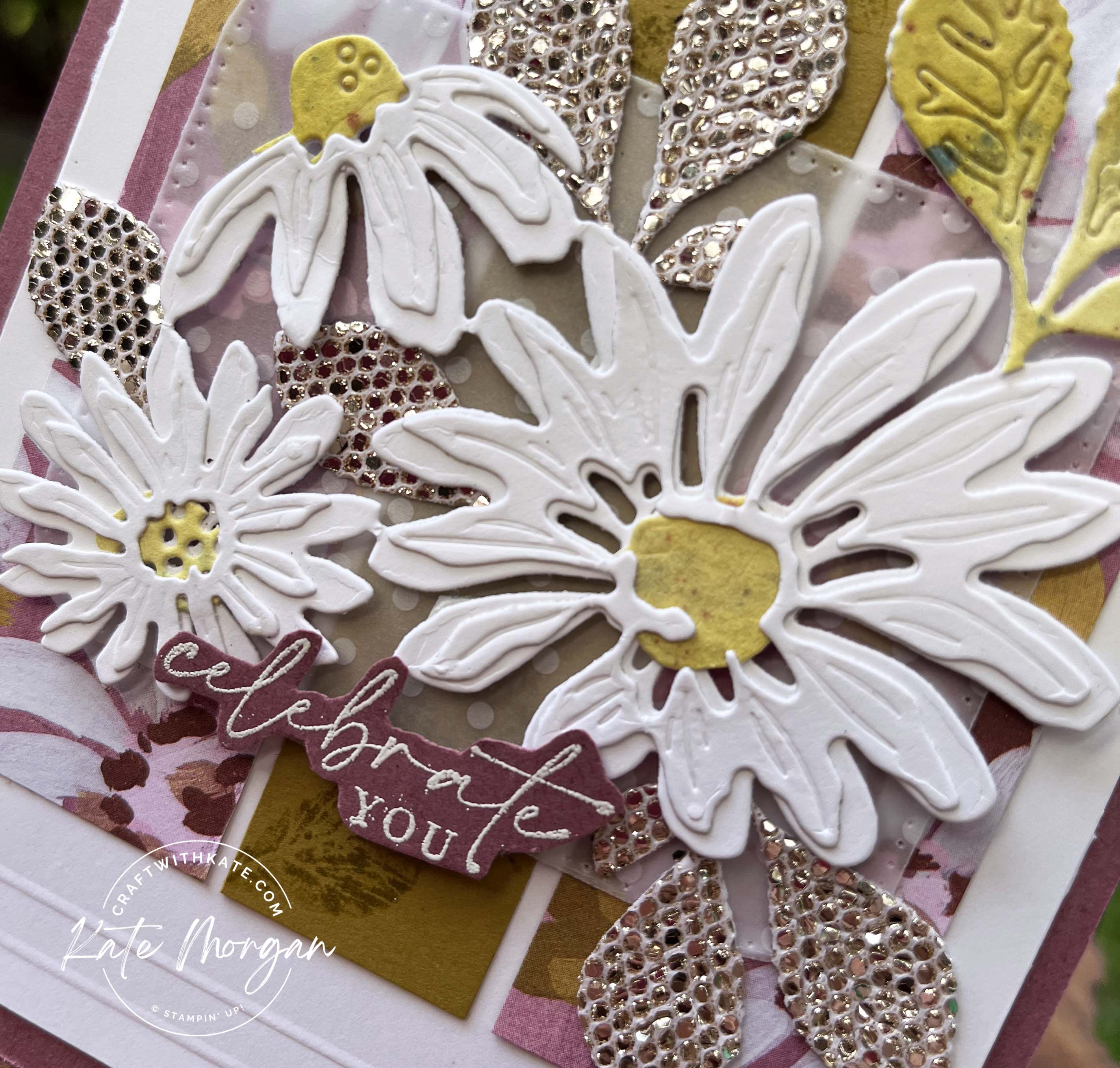 Cheerful Daisies Card for Wild Wheat colour creations blog hop 2023 by Kate Morgan, Stampin Up Australia.