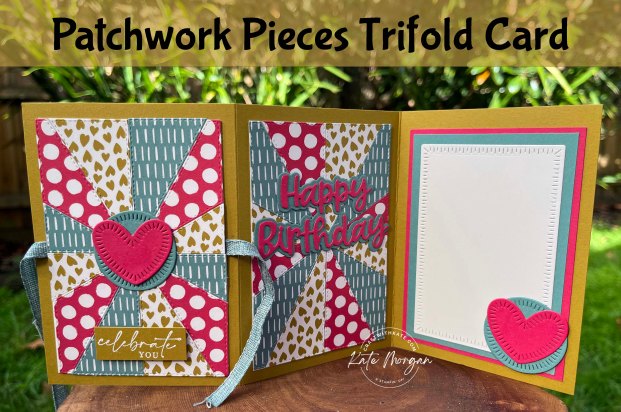 Patchwork Pieces Trifold Card Wild Wheat colour creations blog hop 2023 by Kate Morgan, Stampin Up Australia