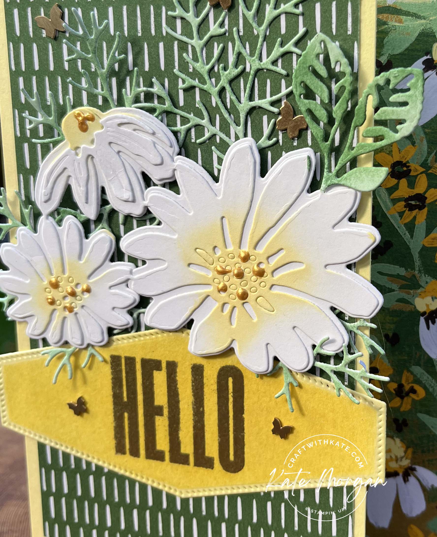 Cheerful Daisies Fancy Fold card for Lemon Lolly colour creations blog hop 2023 by Kate Morgan, Stampin Up Australia 2023 close up
