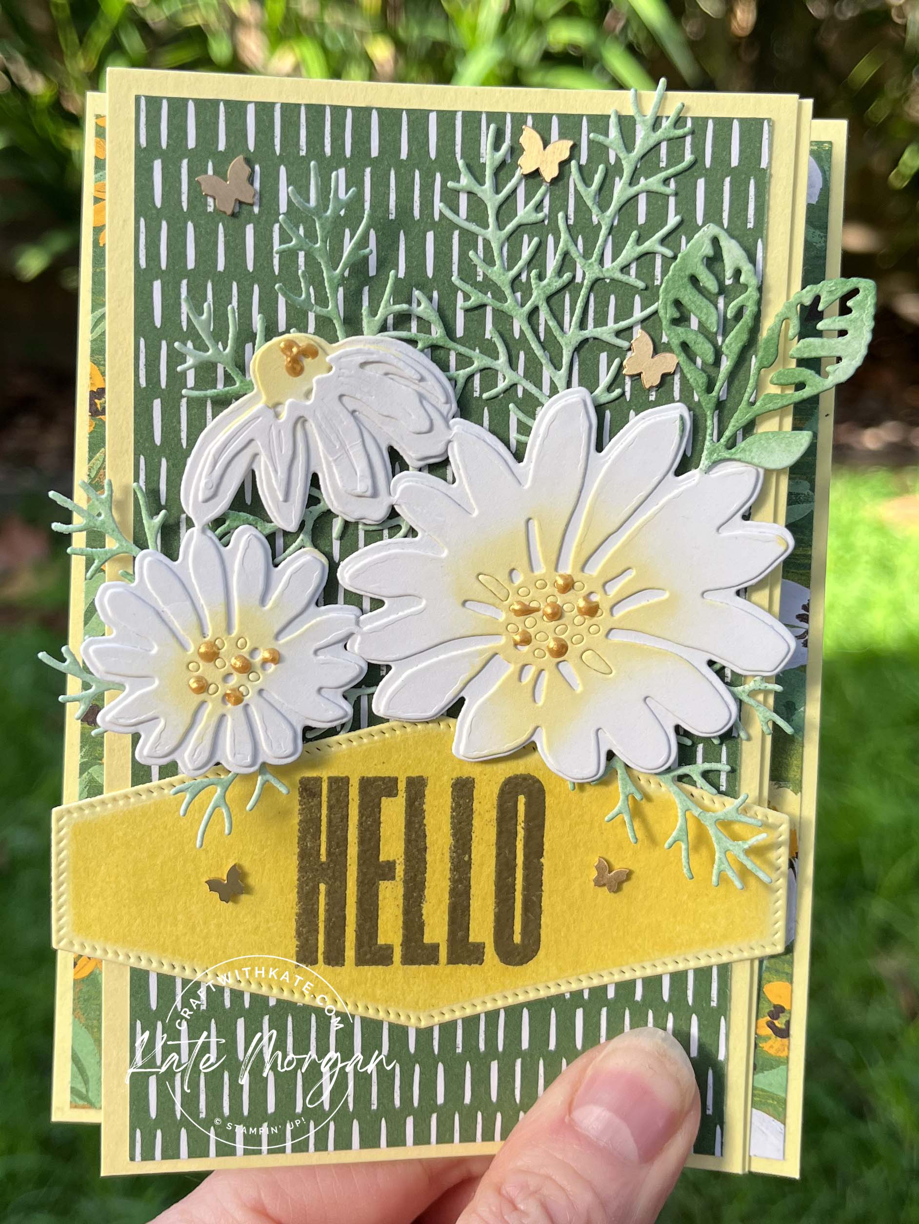 Cheerful Daisies Fancy Fold card for Lemon Lolly colour creations blog hop 2023 by Kate Morgan, Stampin Up Australia 2023 flat