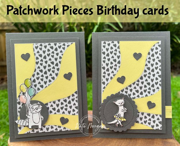 Patchwork Pieces Birthday cards Basic Gray colour creations blog hop 2023 by Kate Morgan, Stampin Up Australia