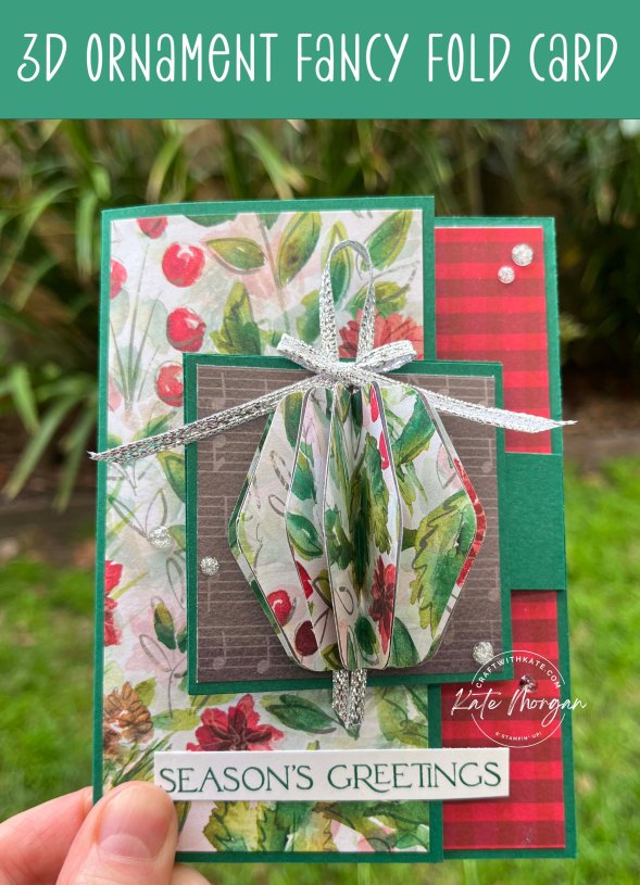 3D Ornament Fancy Fold Card for Heart of Christmas by Kate Morgan, Stampin Up Australia 2023