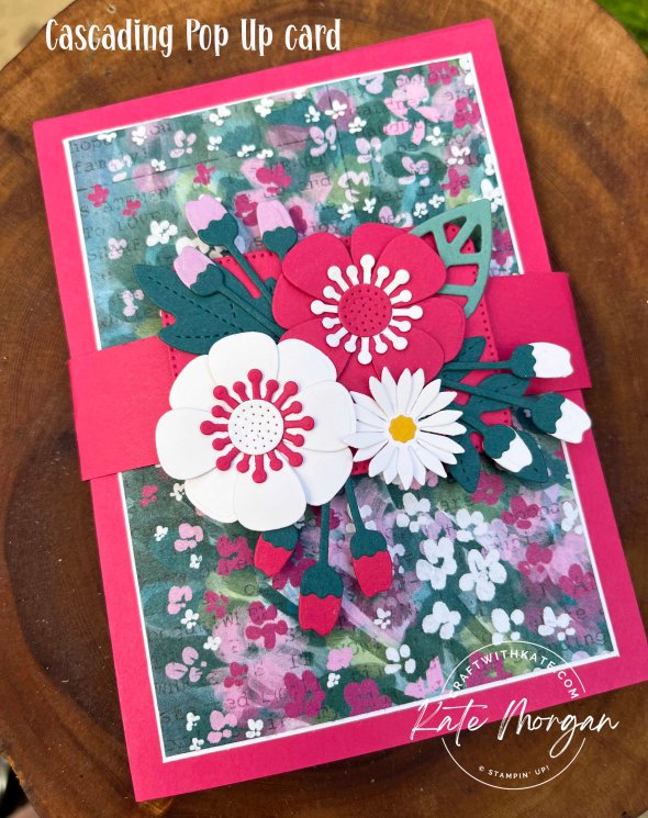Cascading Pop Up card Paper Florist Masterfully Made DSP by Kate Morgan, Stampin Up Australia 2023 Melon Mambo Colour Creations Blog Hop
