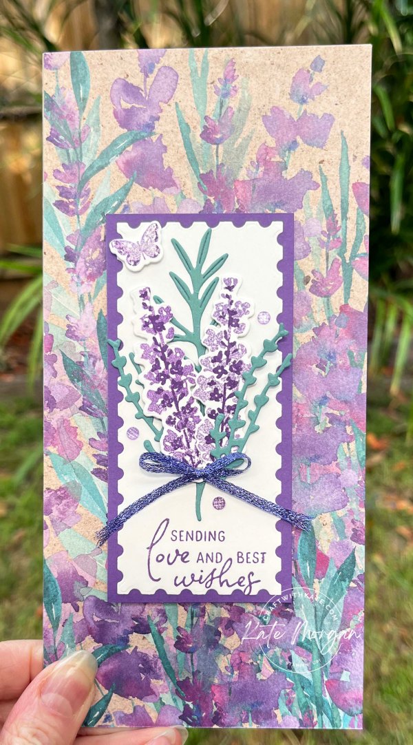 Painted Lavender Slimline Card by Kate Morgan, Stampin Up Australia 2024.