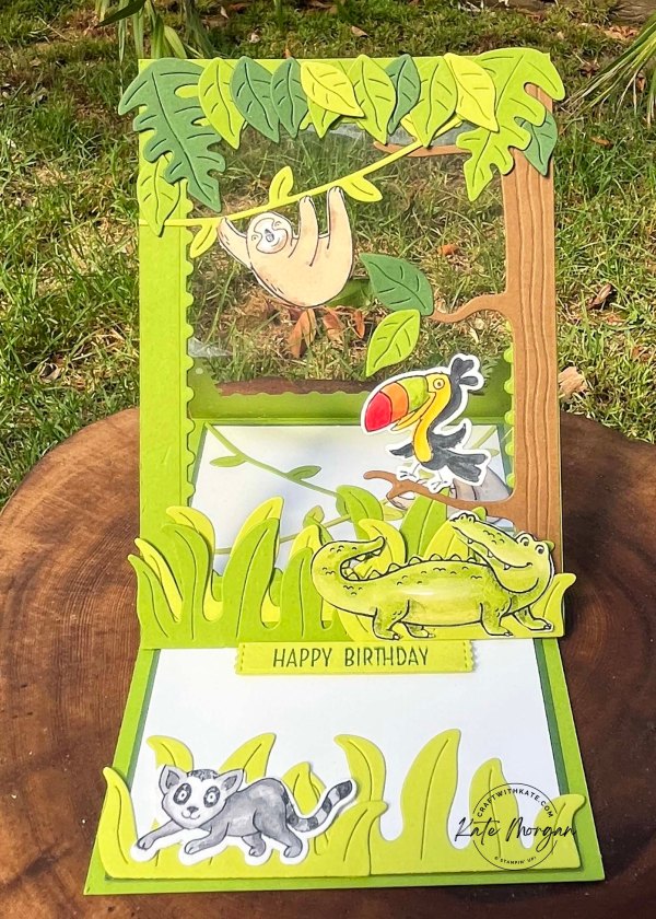 Jungle Pals Easel card Saleabration by Kate Morgan Stampin Up Australia 2024 open