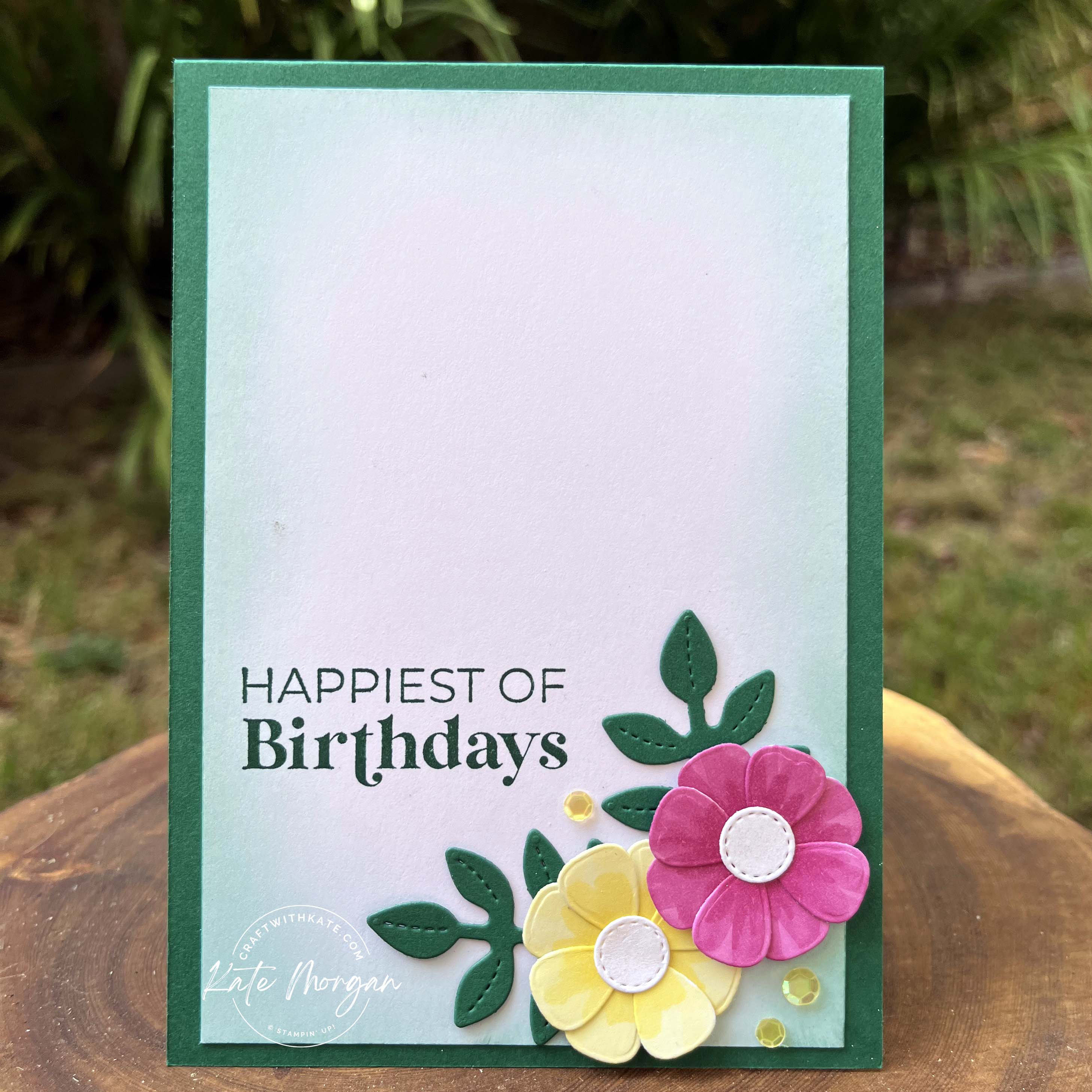 Feminine Birthday card with Mini Alphabet Paper Florist Shaded Spruce Colour Creations Blog Hop by Kate Morgan Stampin Up Australia 2024 inside