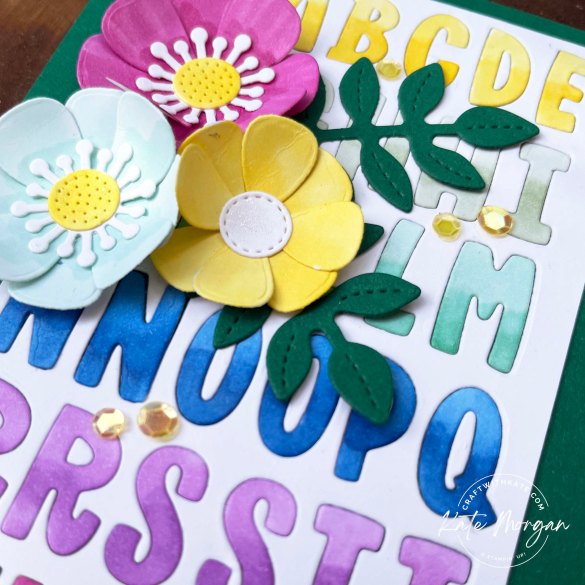 Feminine Birthday card with Mini Alphabet Paper Florist Shaded Spruce Colour Creations Blog Hop by Kate Morgan Stampin Up Australia 2024.