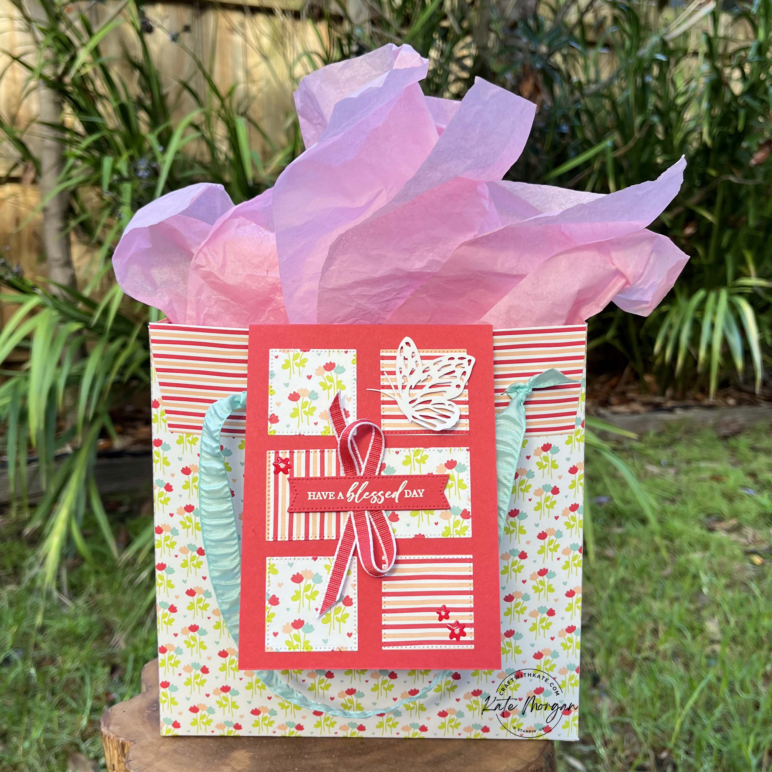 Bee Mine DSP Gift bag & card for Sweet Sorbet Colour Creations blog hop by Kate Morgan, Stampin Up Australia 2024.