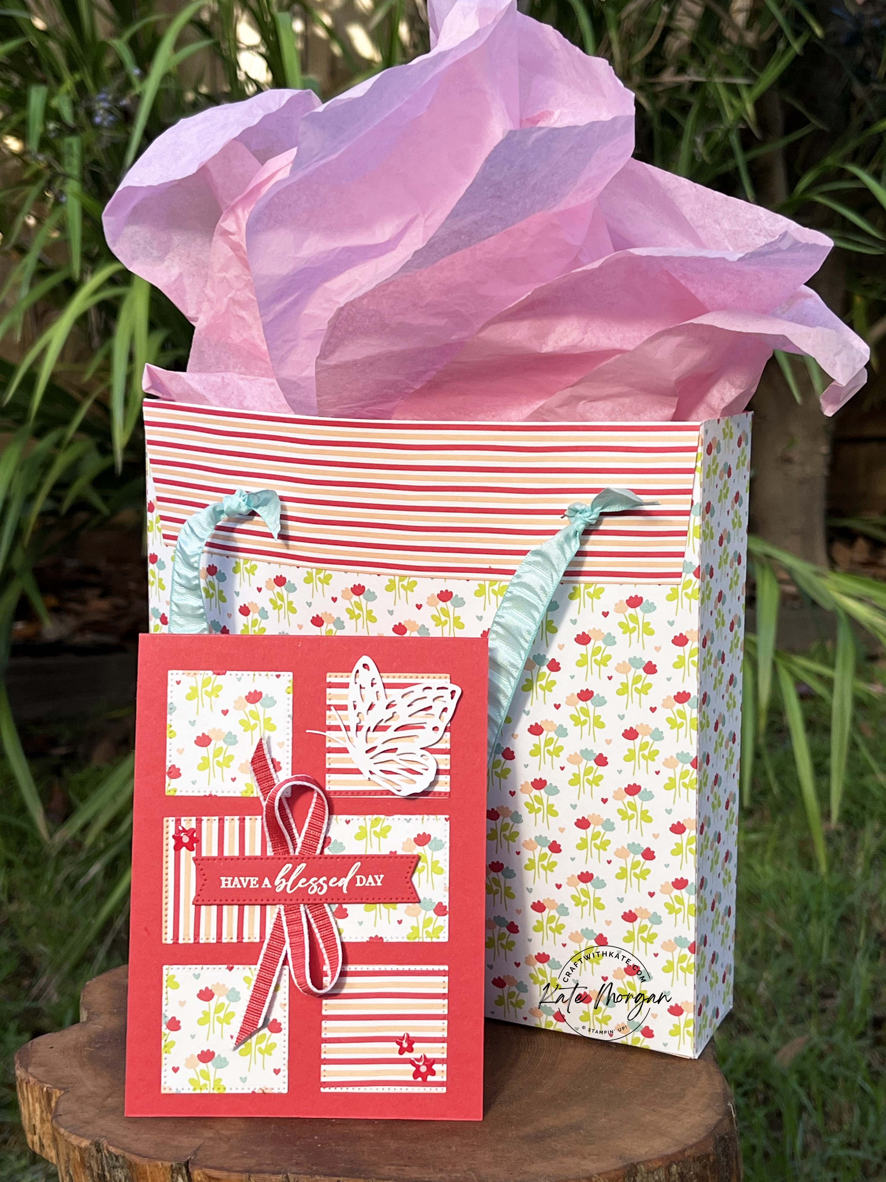 Bee Mine DSP Gift bag & card for Sweet Sorbet Colour Creations blog hop by Kate Morgan, Stampin Up Australia 2024