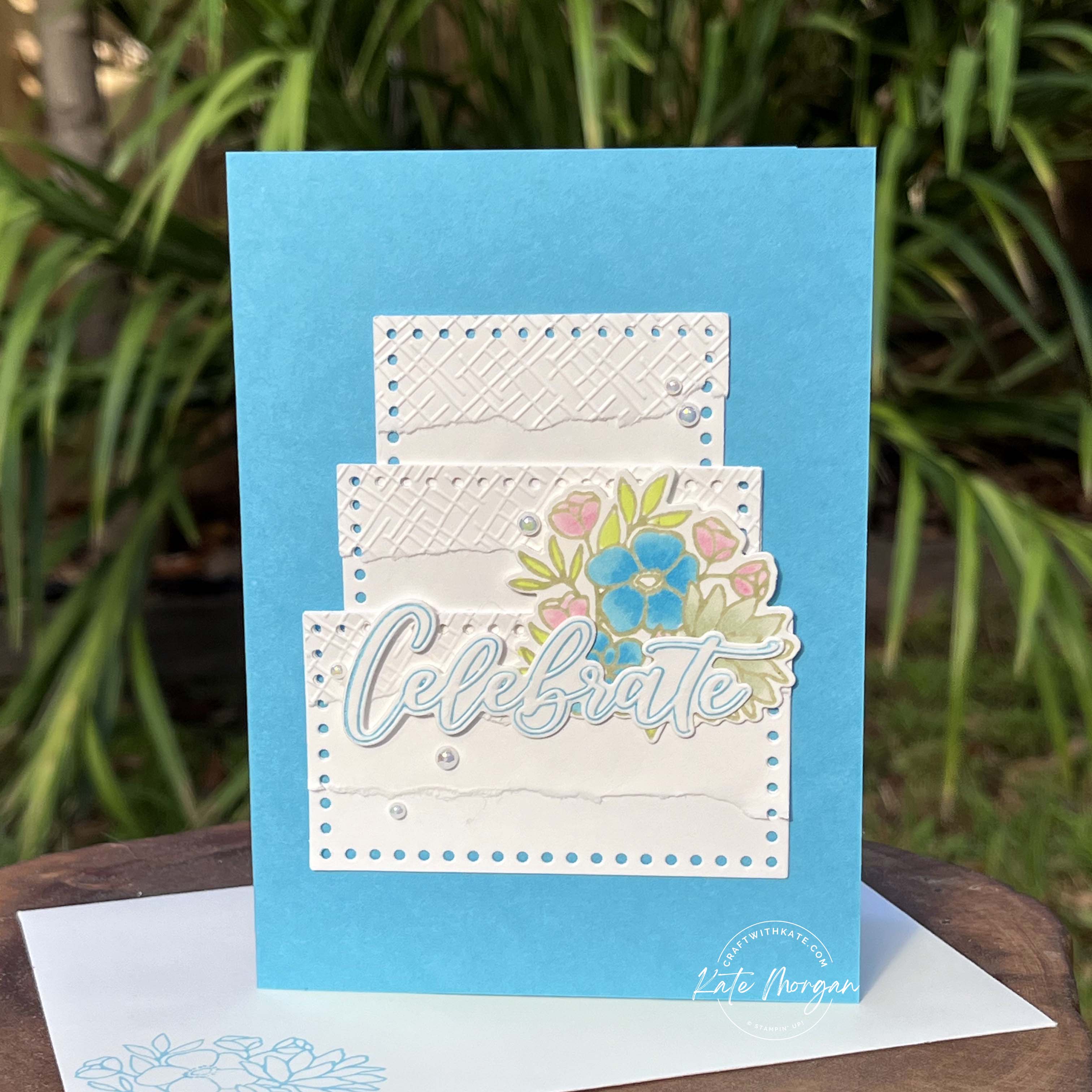 Wedding card using Everyday details dies and Country Flowers bundle for Tahitian Tide Colour Creations blog hop by Kate Morgan, Stampin Up Australia 2024.
