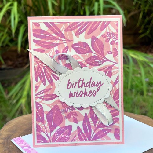 birthday card using Leaf Collection for Petunia Pop Colour Creations blog hop by Kate Morgan, Stampin Up Australia 2024.